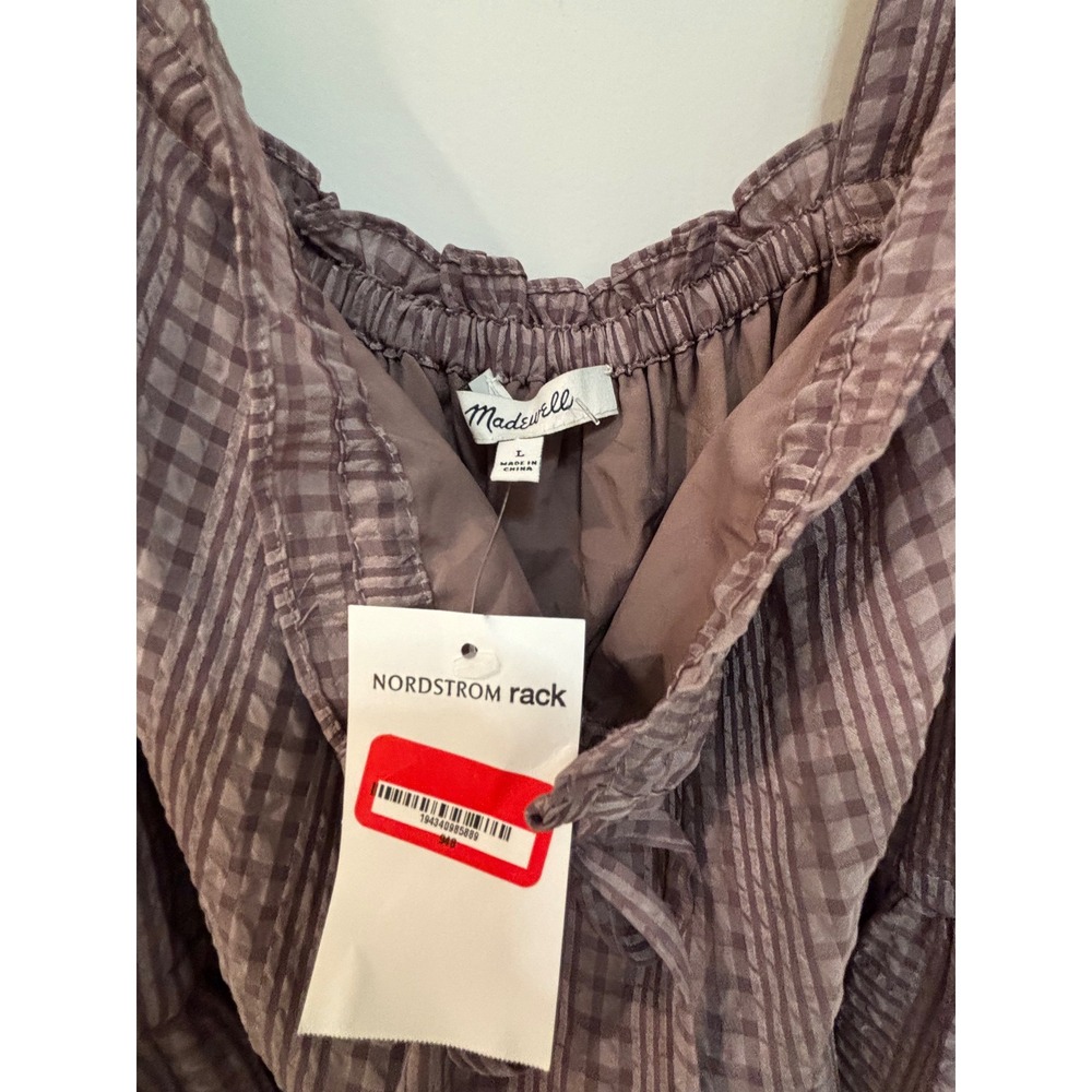 Madewell Mauve Square-Neck Tiered Midi Dress in‎ Textured Seersucker L NEW - Picture 6 of 7